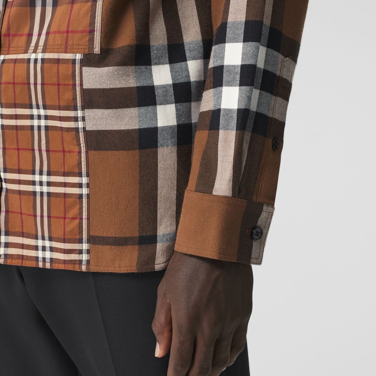 Contrast Panel Check Cotton Flannel Shirt - 5