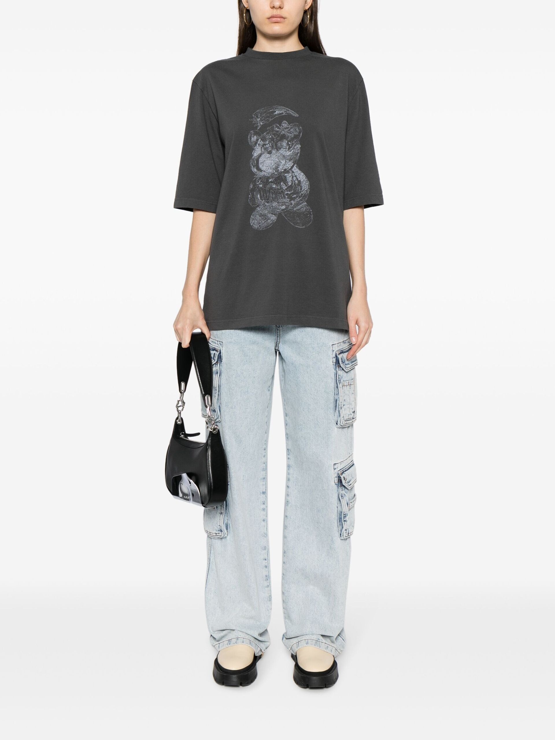 Grey Bear-Print Cotton T-Shirt - 2