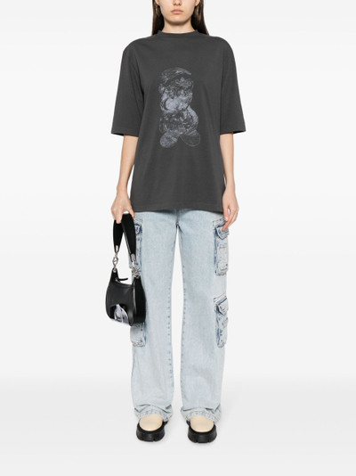 We11done Grey Bear-Print Cotton T-Shirt outlook