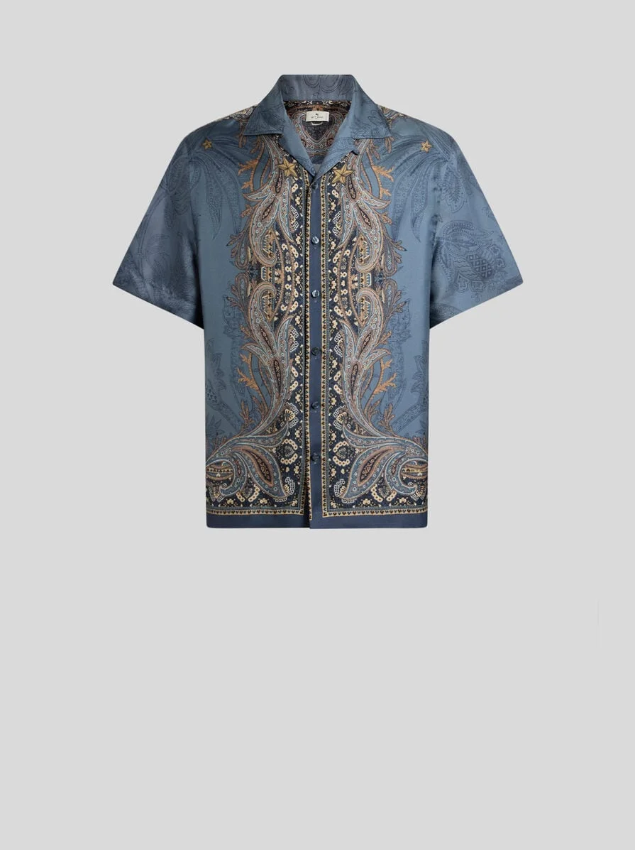 SILK BOWLING SHIRT WITH PLACED PEGASO PRINT - 1