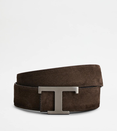 Tod's T TIMELESS REVERSIBLE BELT IN SUEDE - BLUE, BROWN outlook