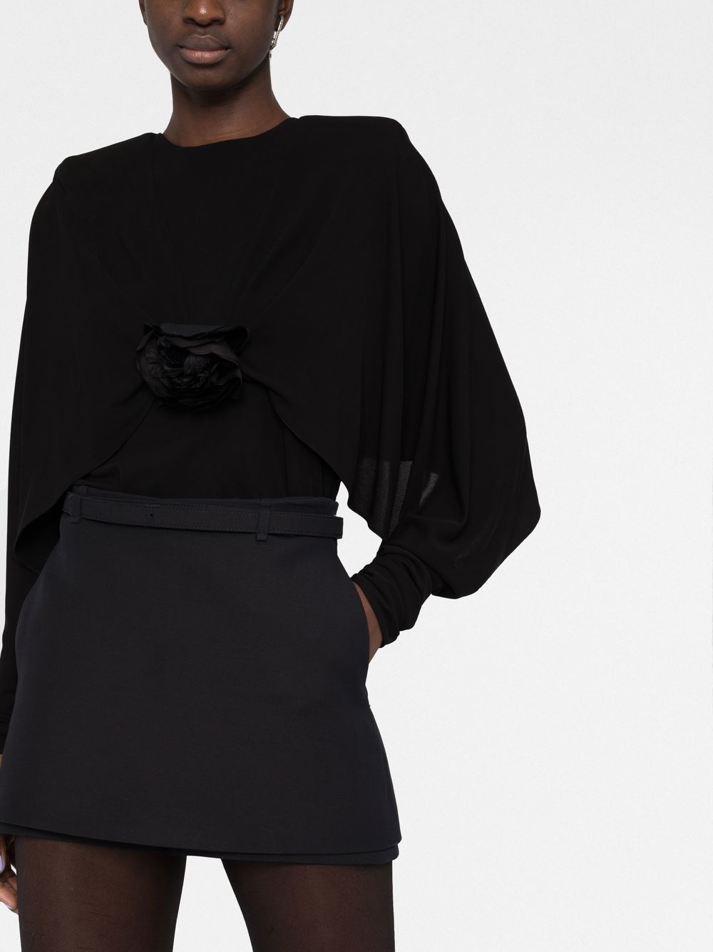 Flower crepe long-sleeve top - 5