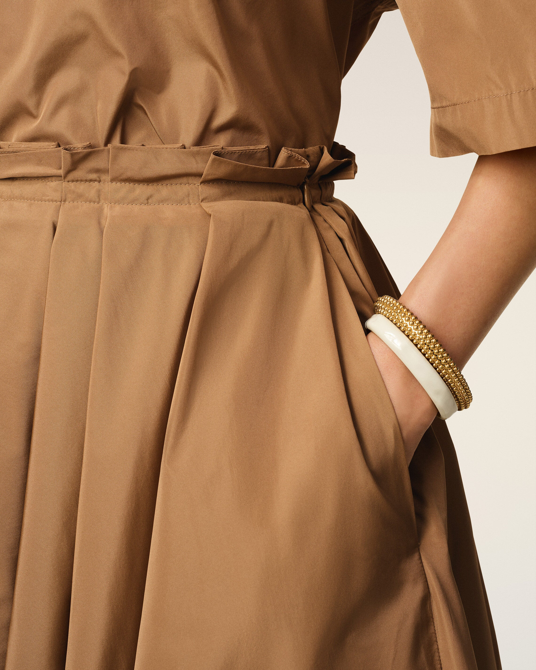 BROWN TAFFETAS MIDI COROLLA SKIRT - 5