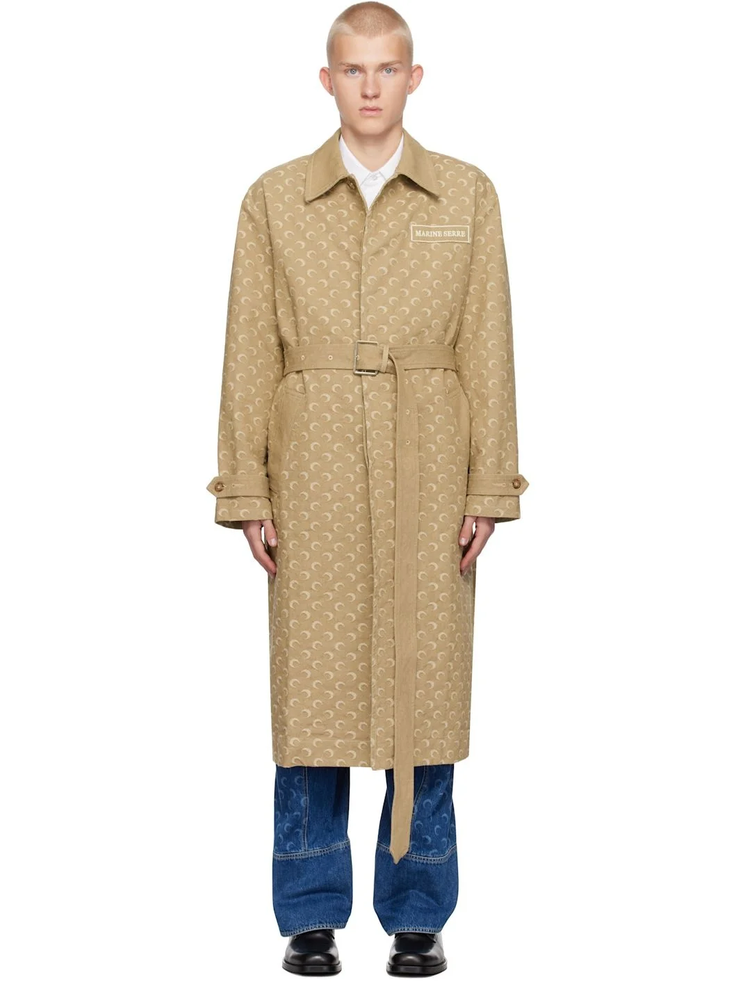 Beige Moon Jacquard Twill Trench Coat - 1