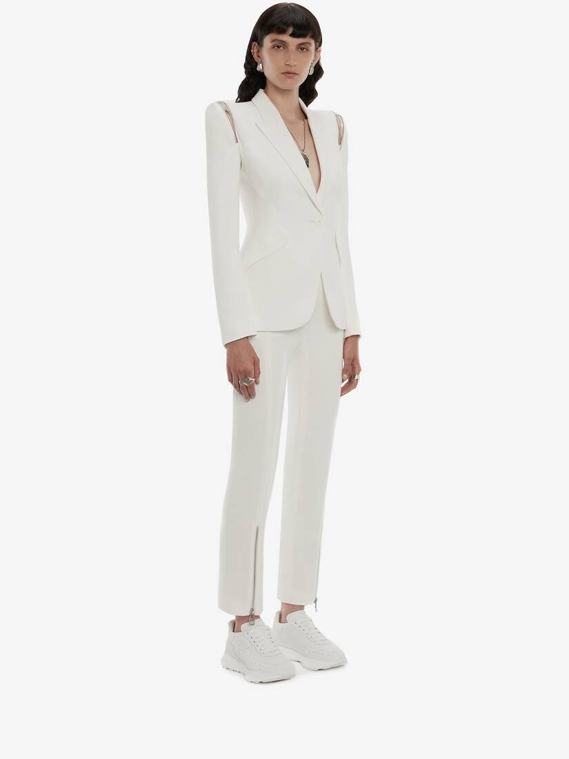 Leaf Crepe Zip Trouser in Ivory - 3