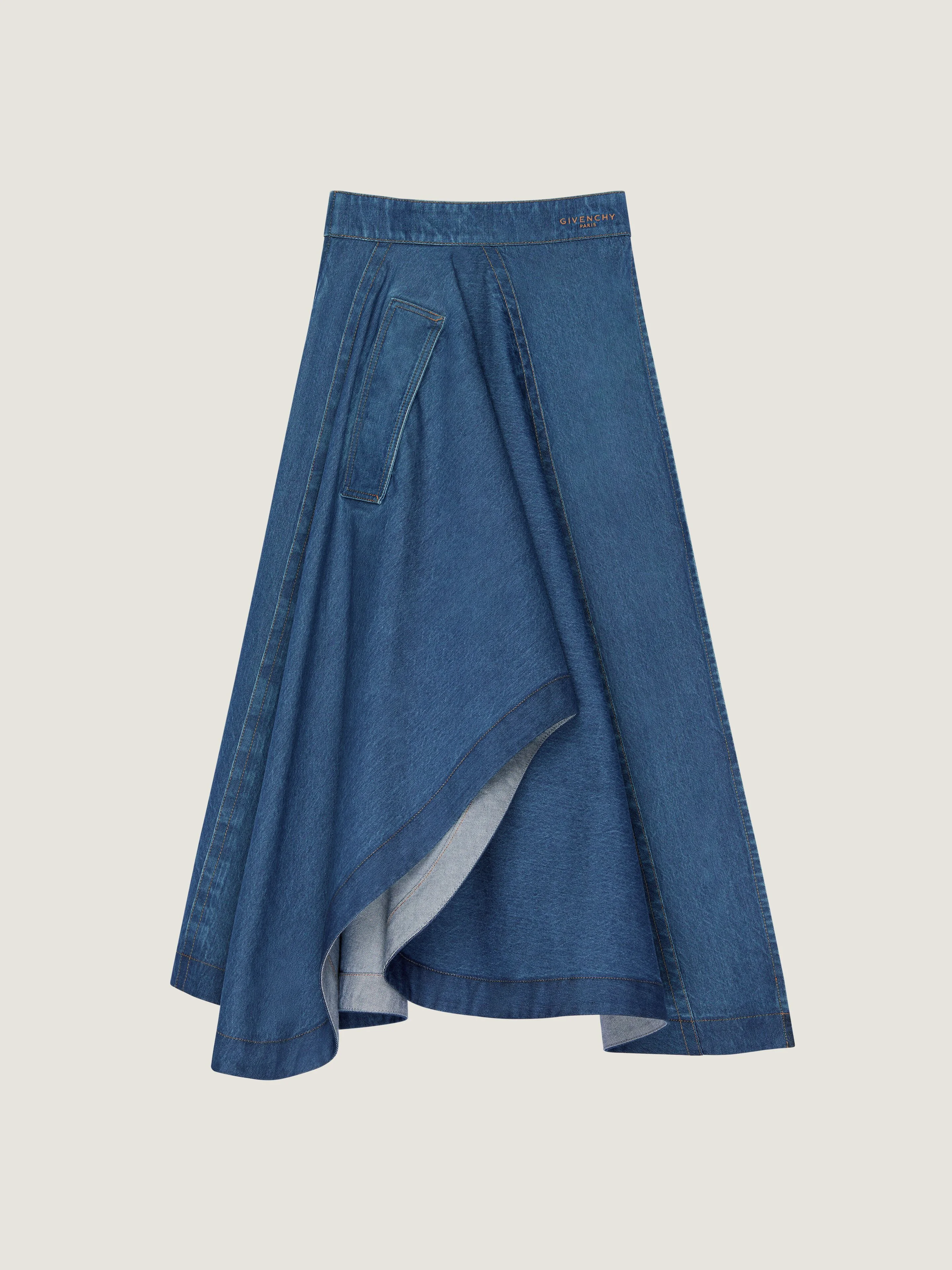 LONG ASYMMETRIC SKIRT IN MEDIUM BLUE DENIM - 1