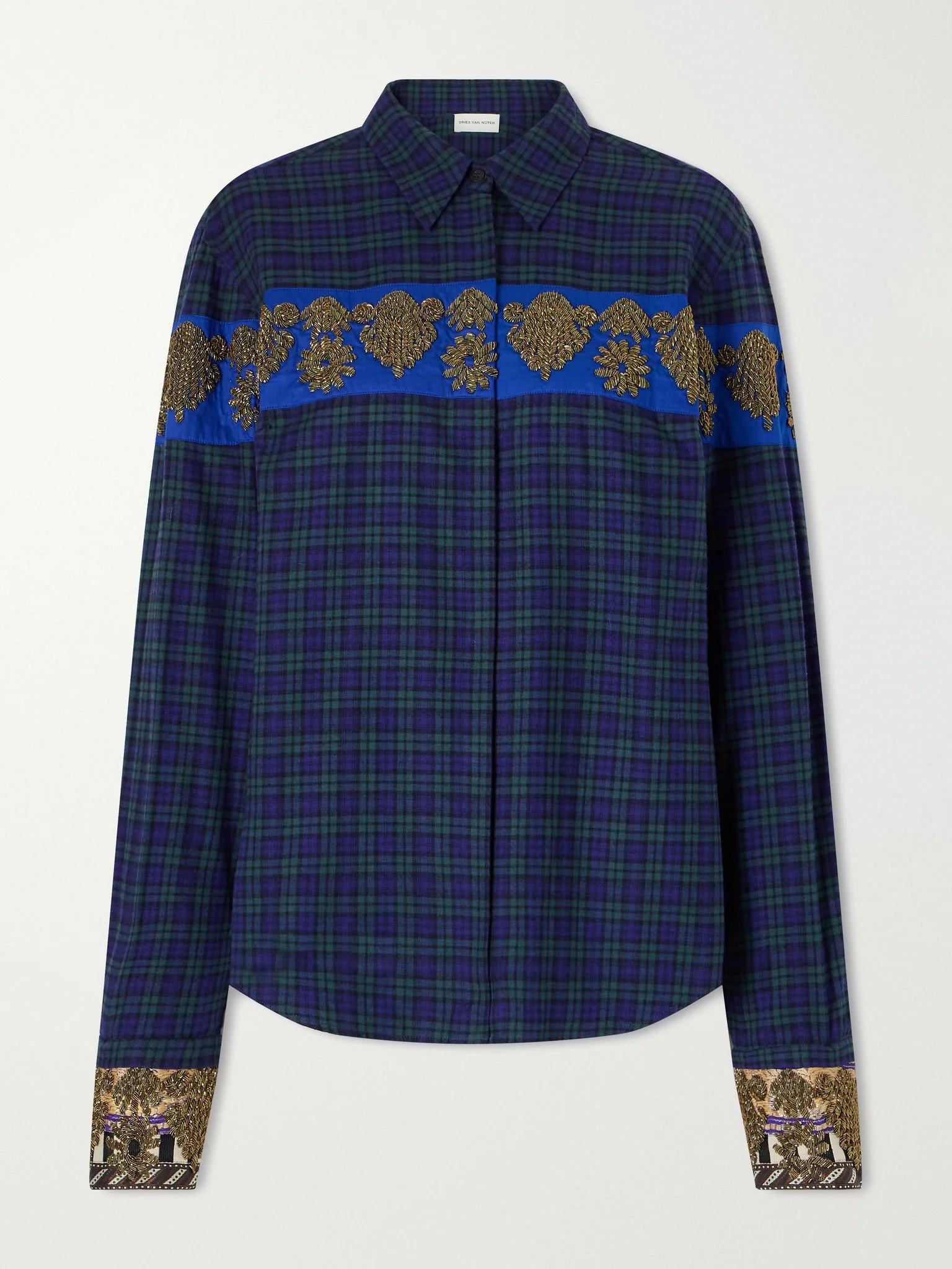 Embellished checked cotton-flannel shirt Green - 1
