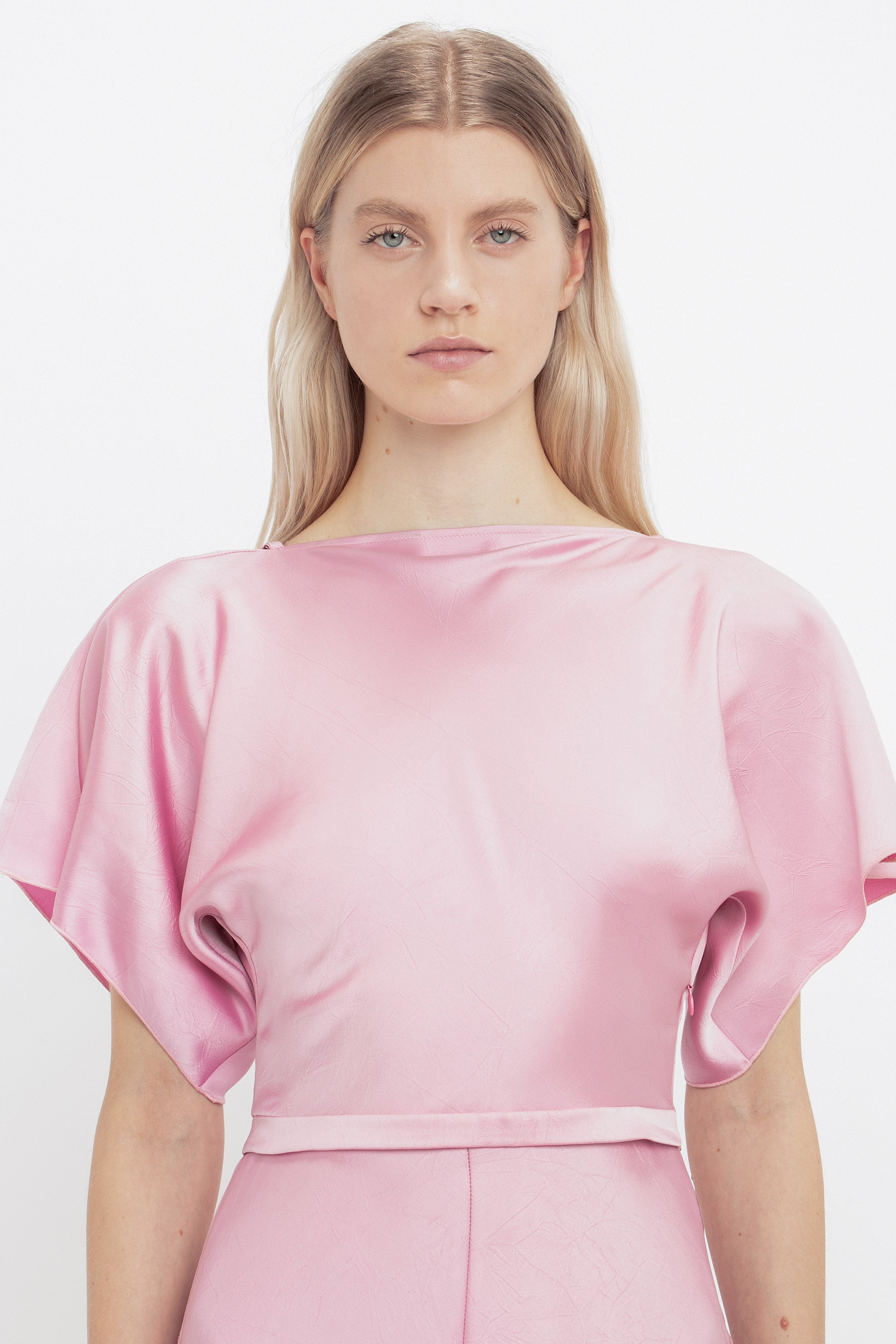 Draped Sleeve Cut Out Mini Dress In Rose - 7