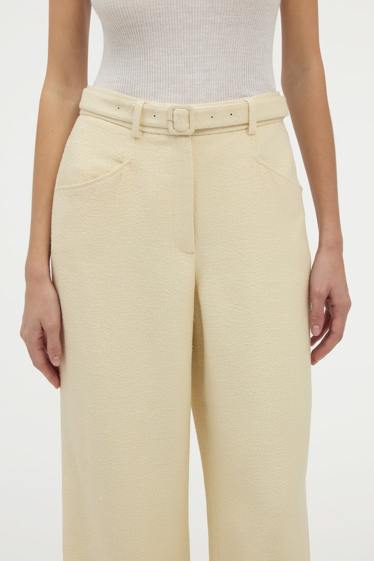 Norman Wide-leg Pant in Ivory Silk Tweed - 5