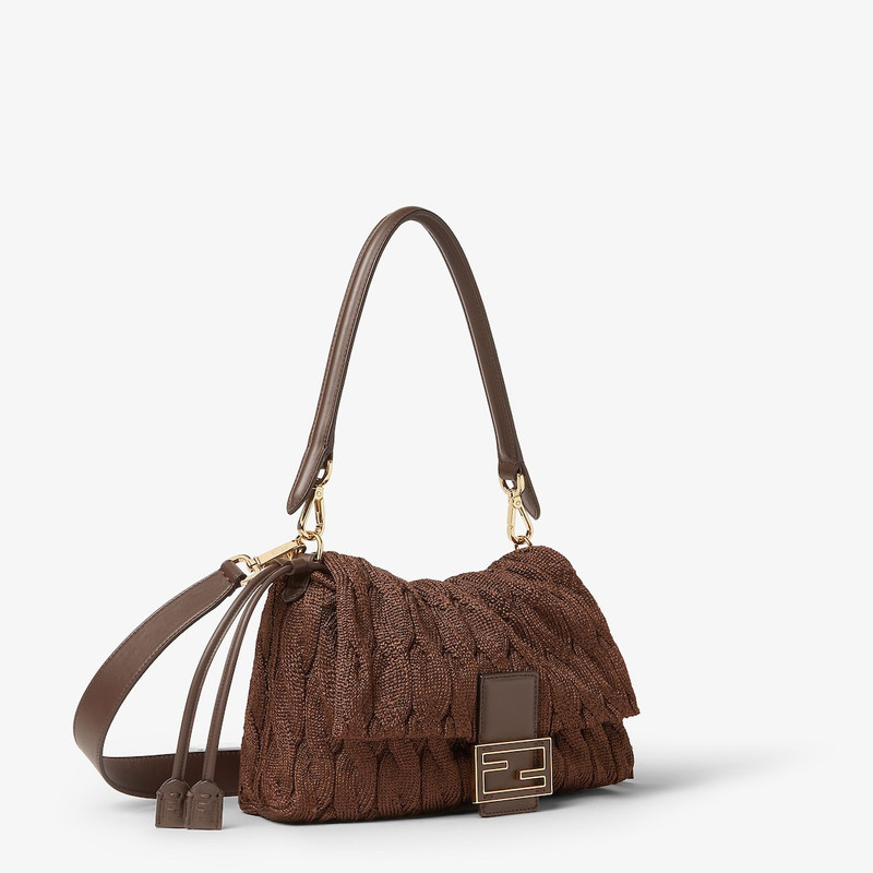 Mamma Baguette Medium Dark brown cable-knit bag 4