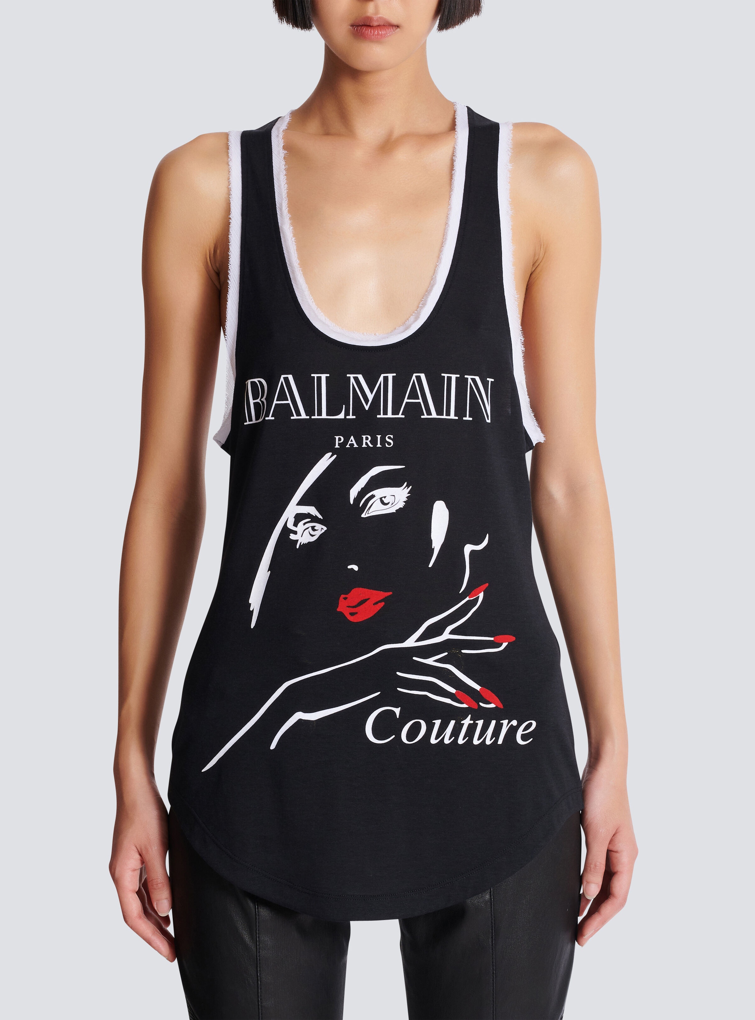 Flocked relaxed tank top with Balmain Beauty print - 5