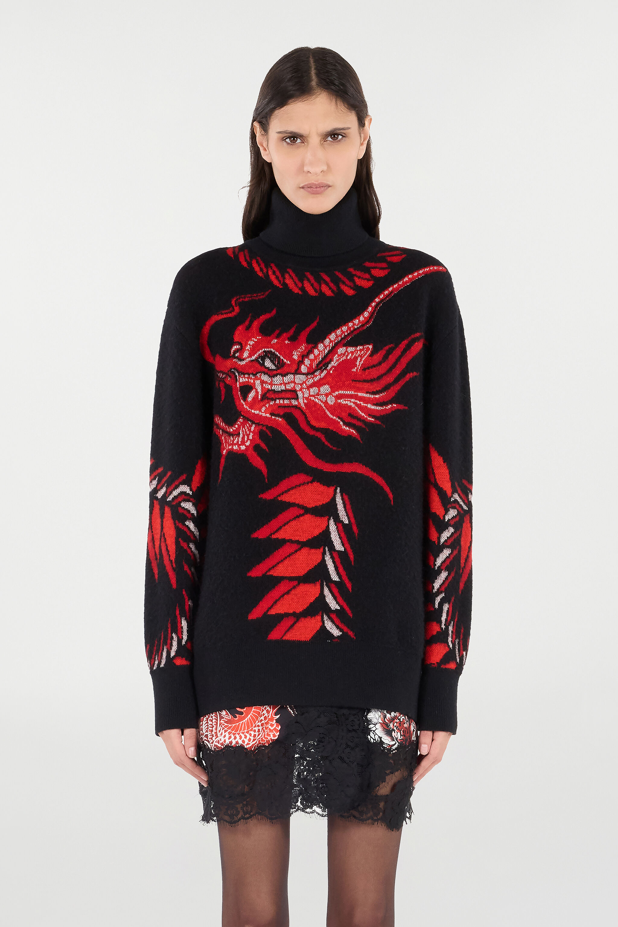 Long Sweater With Pattern And Dragon - 3