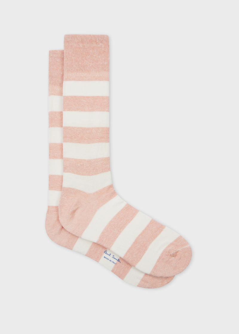 Light Pink and Cream Marl Linen-Blend Striped Socks - 1