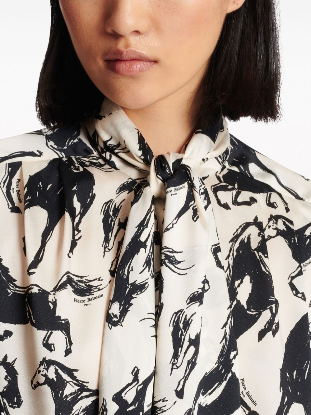 horse-print pussy-bow shirt - 6