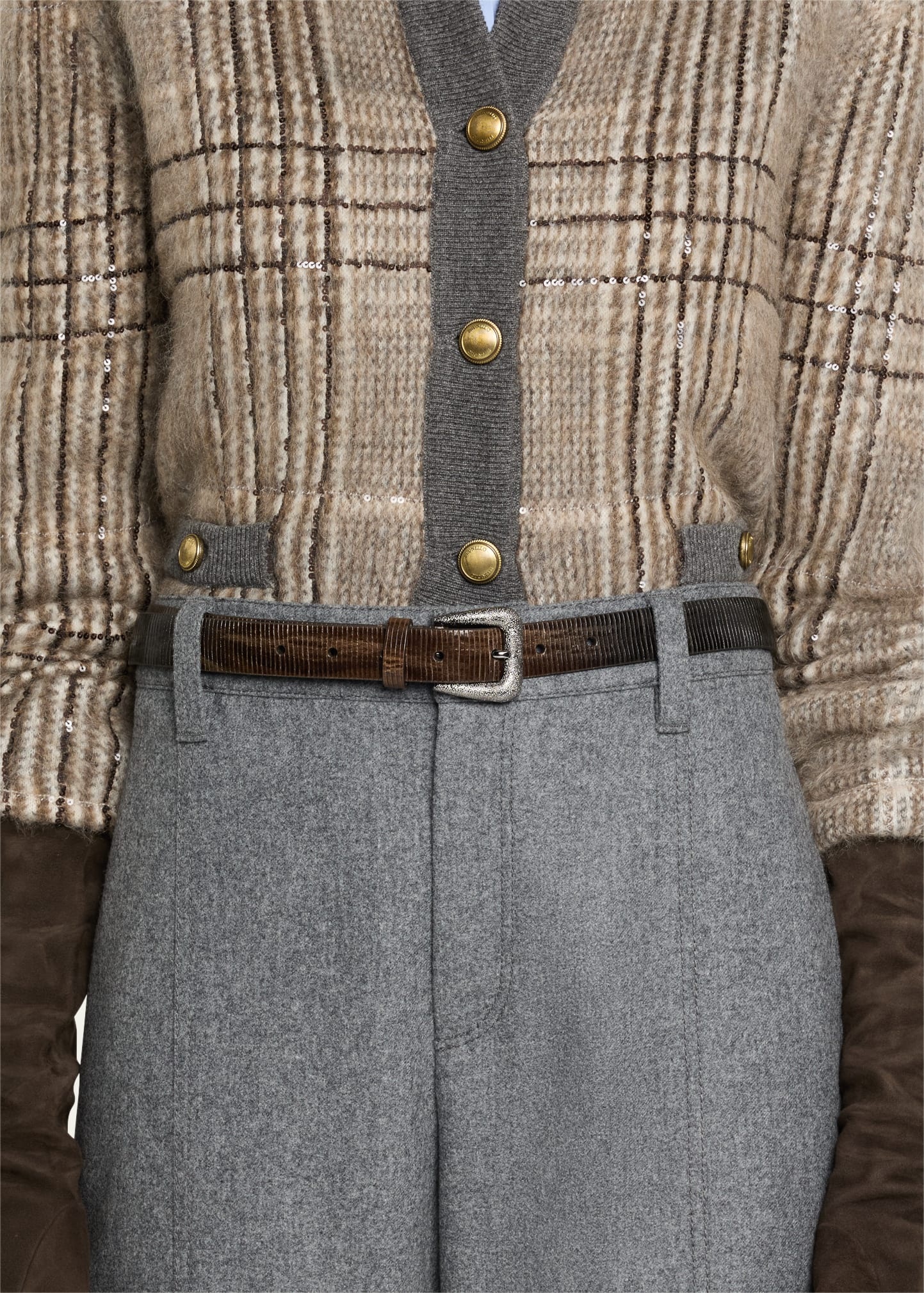Lizard-Effect Leather Buckle Western Belt - 2