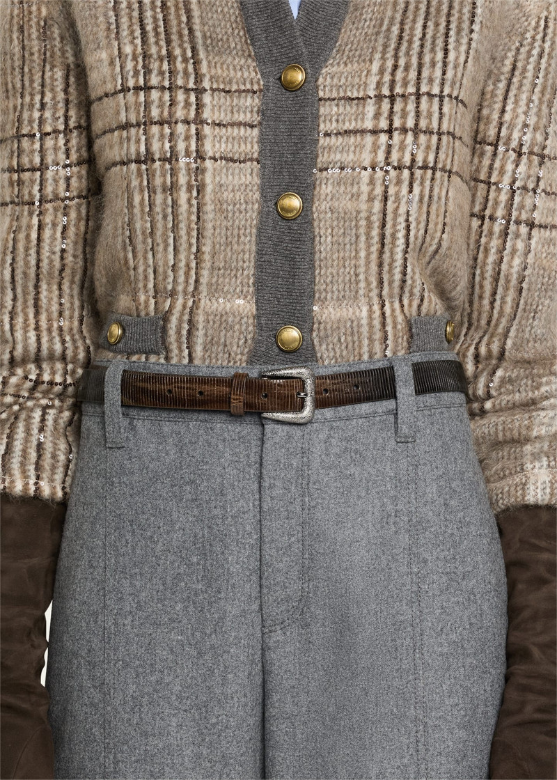 Brunello Cucinelli Lizard-Effect Leather Buckle Western Belt outlook