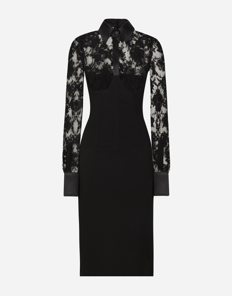 Calf-length jersey and lace dress with corset details - 1
