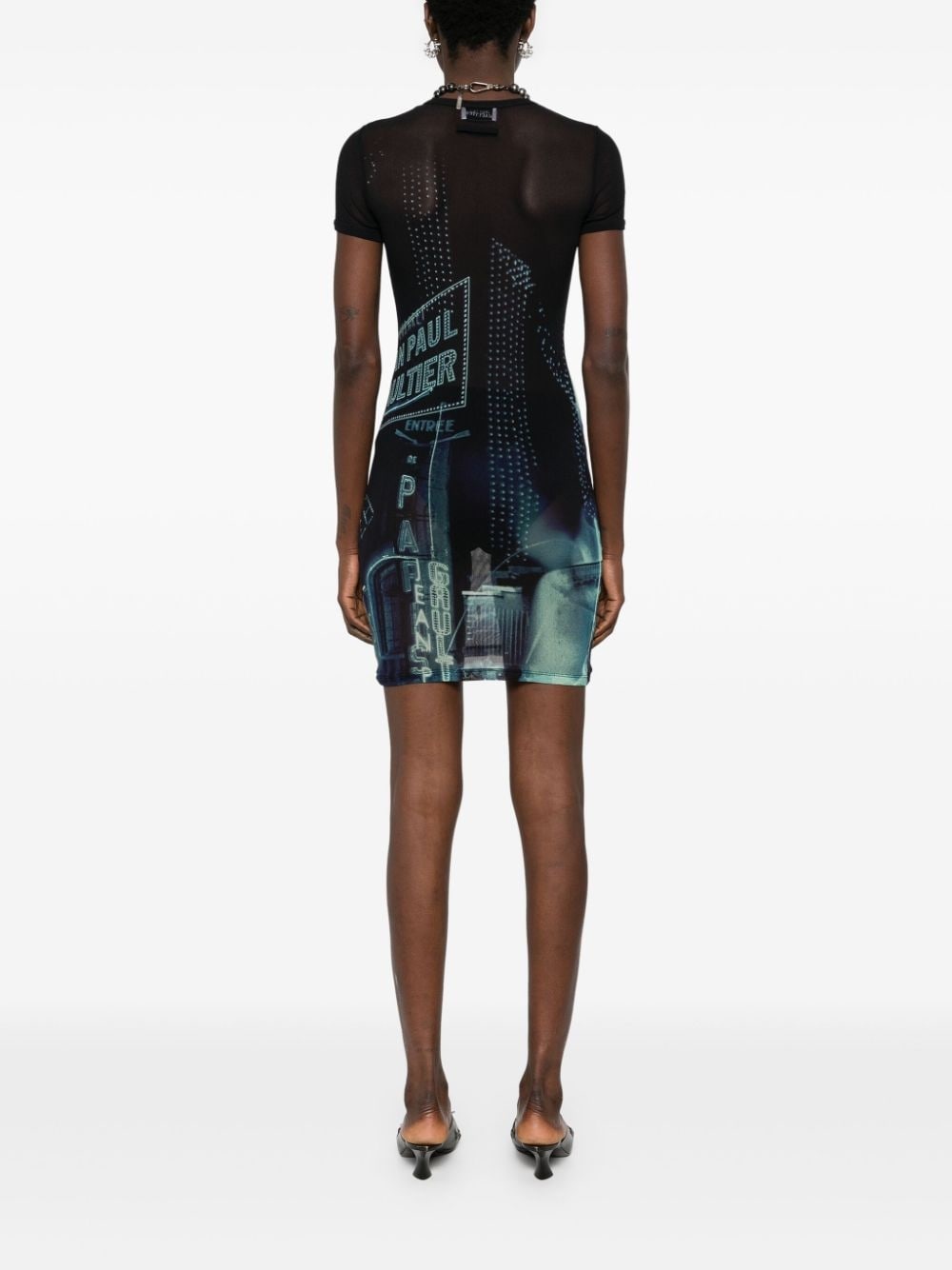 Pigalle-print mesh mini dress - 4