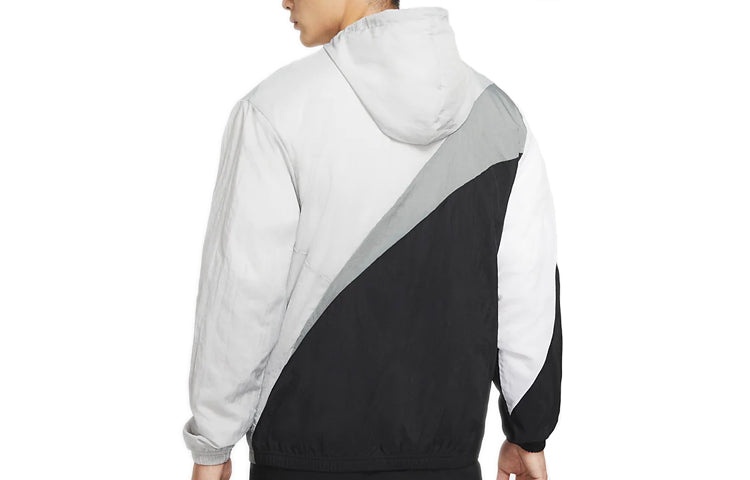 Air Jordan Jumpman Wave Asymmetric Logo Pattern Splicing Woven Jacket Black Gray CK6867-077 - 2