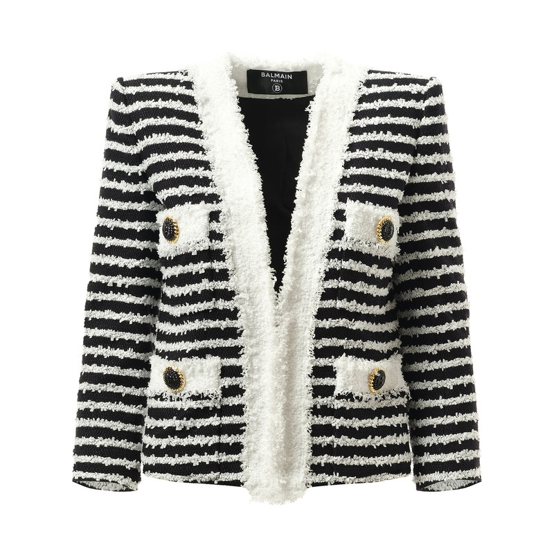 Balmain 4PKT Mariniere Tweed Jacket in Black/White outlook