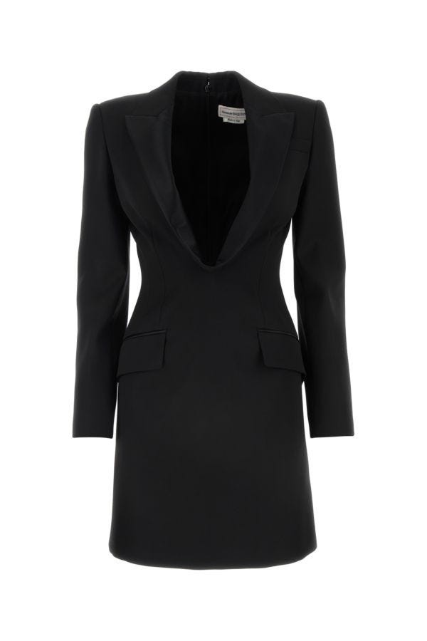 Alexander Mcqueen Woman Black Wool Mini Dress - 1