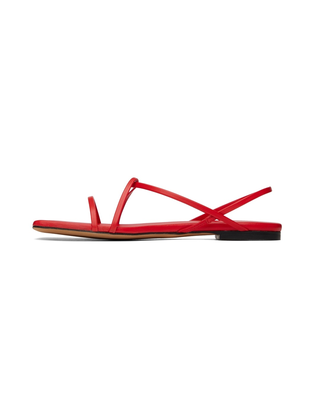 Red Square Flat Strappy Sandals - 3