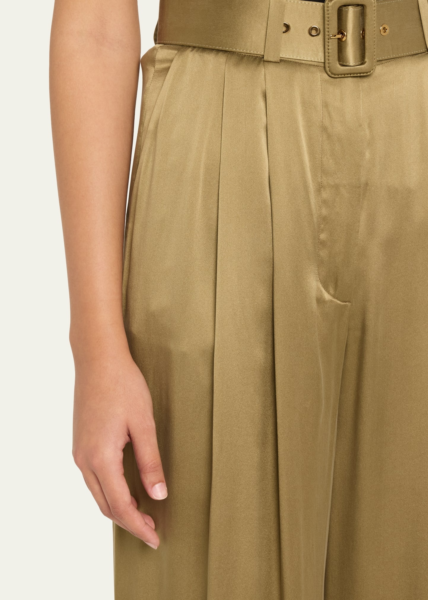 Belted Silk Tuck Pants - 5