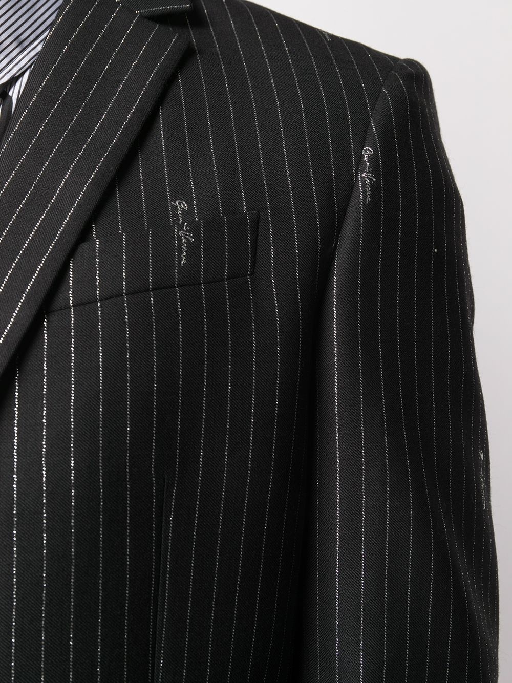 pinstripe signature embroidered suit - 5