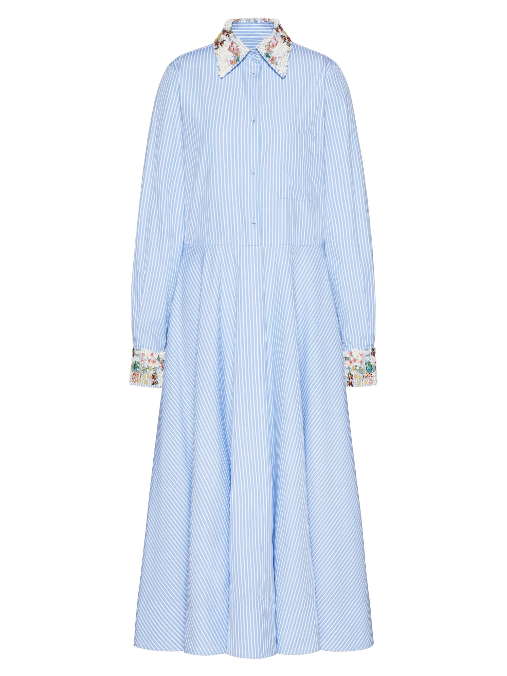 Women's Midi Dress In Poplin Classic Stripe - Azure White - 1