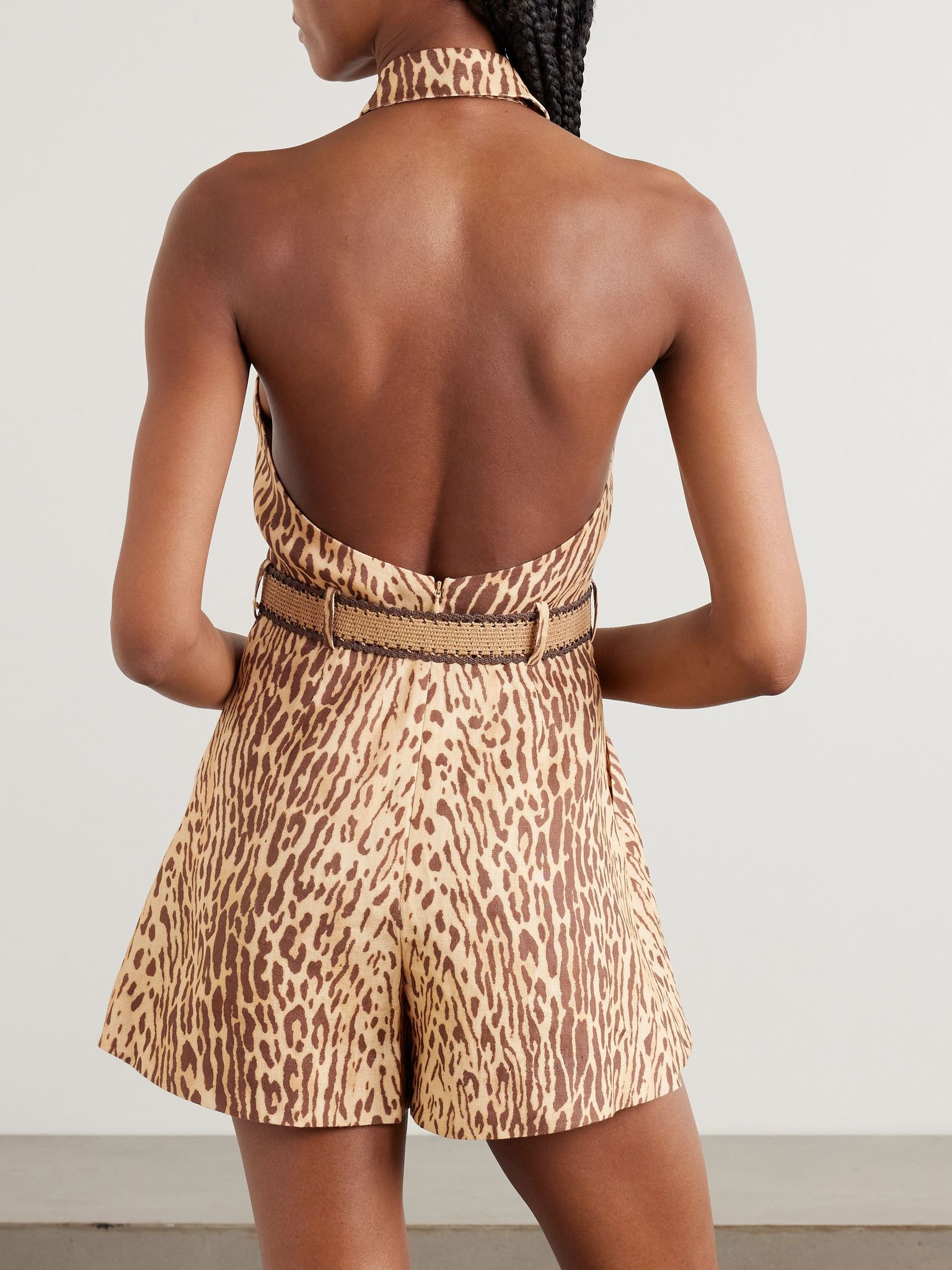 Cascadian belted pleated leopard-print linen playsuit Leopard print - 3