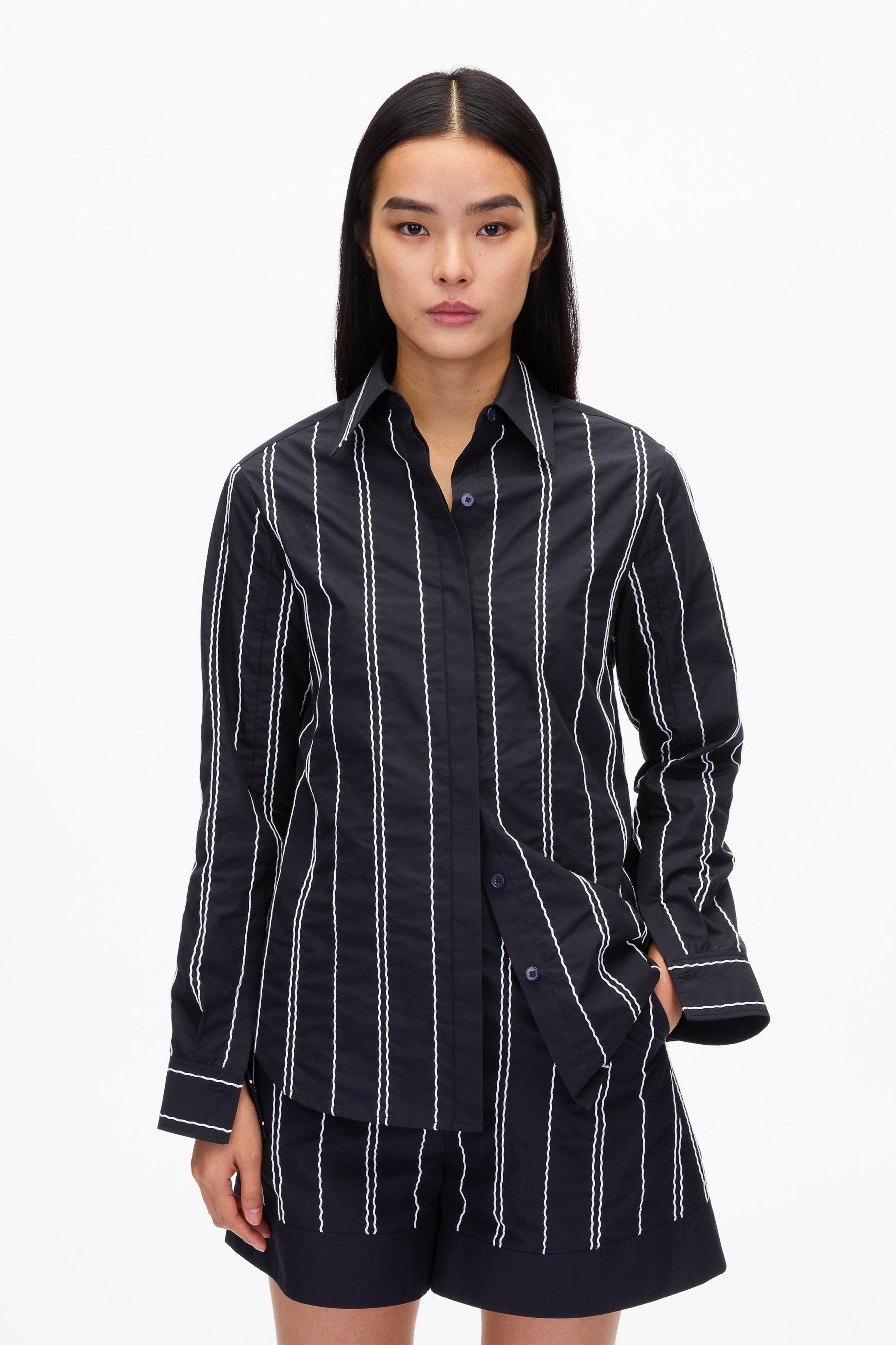 Relax Fit Poplin Shirt with Wave Embroidery - 2