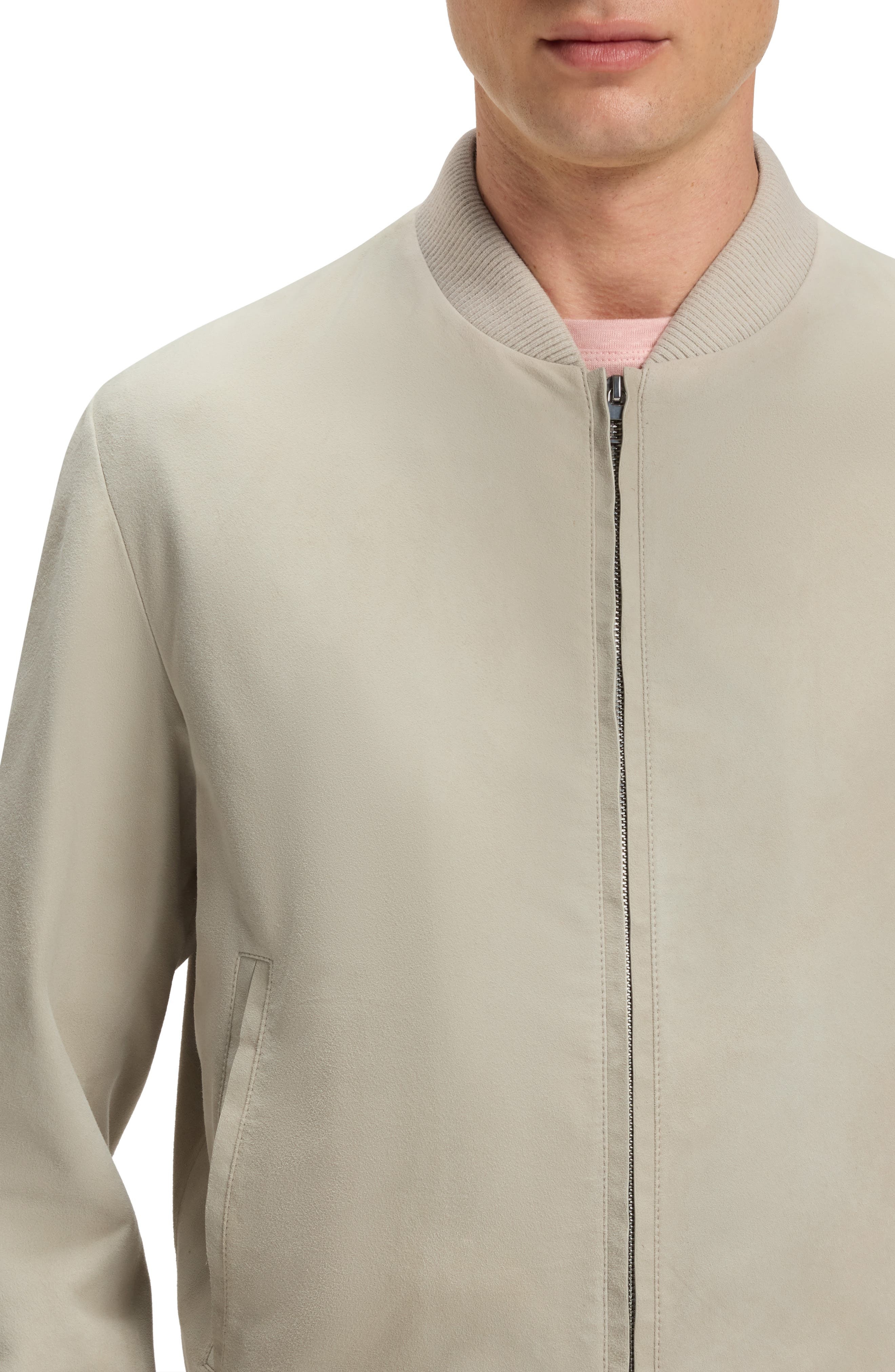 BOSS x Beckham Milo Suede Bomber Jacket in Light Beige at Nordstrom - 5