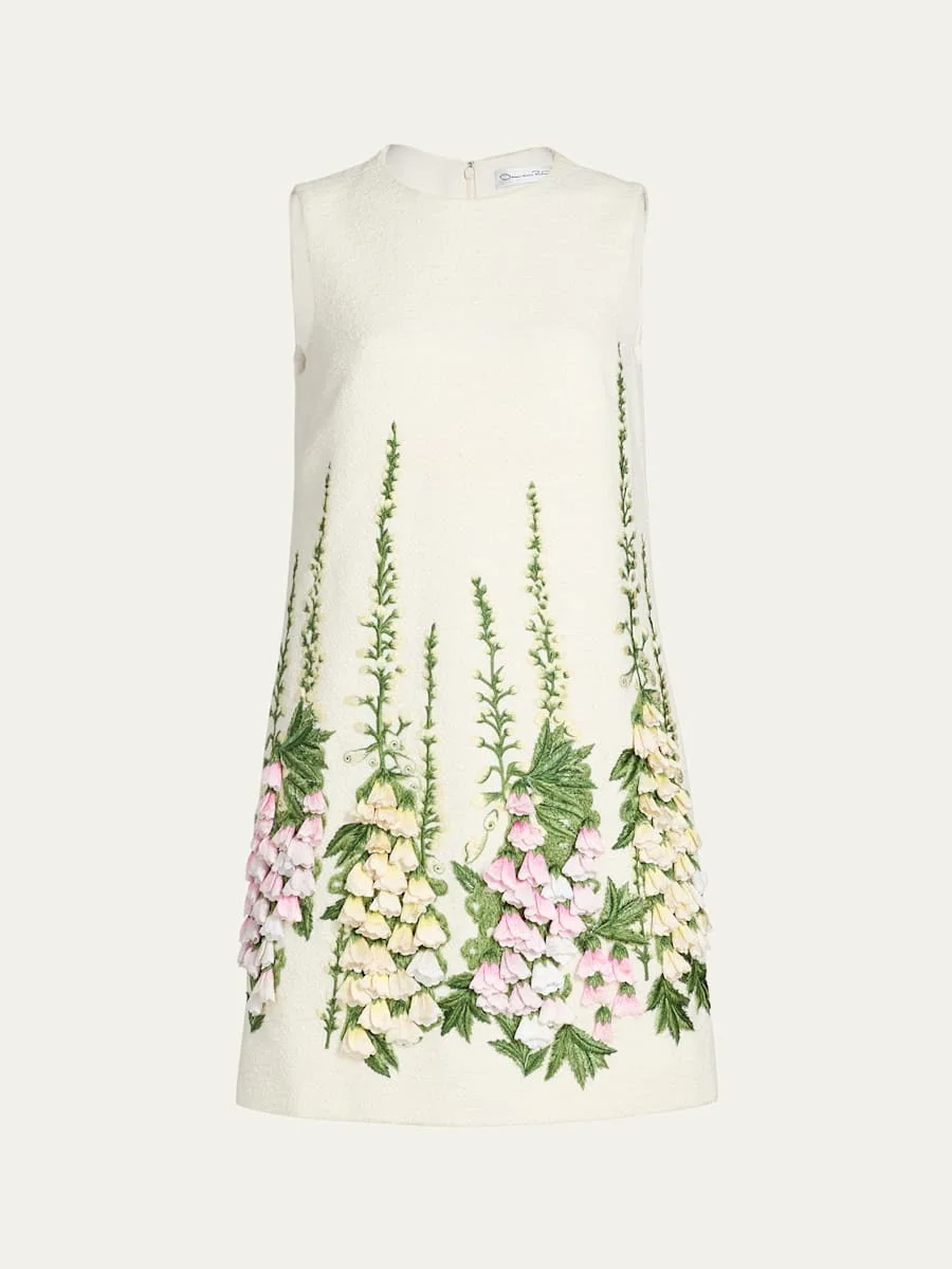 Foxglove Embroidered Tweed Mini Shift Dress - 1