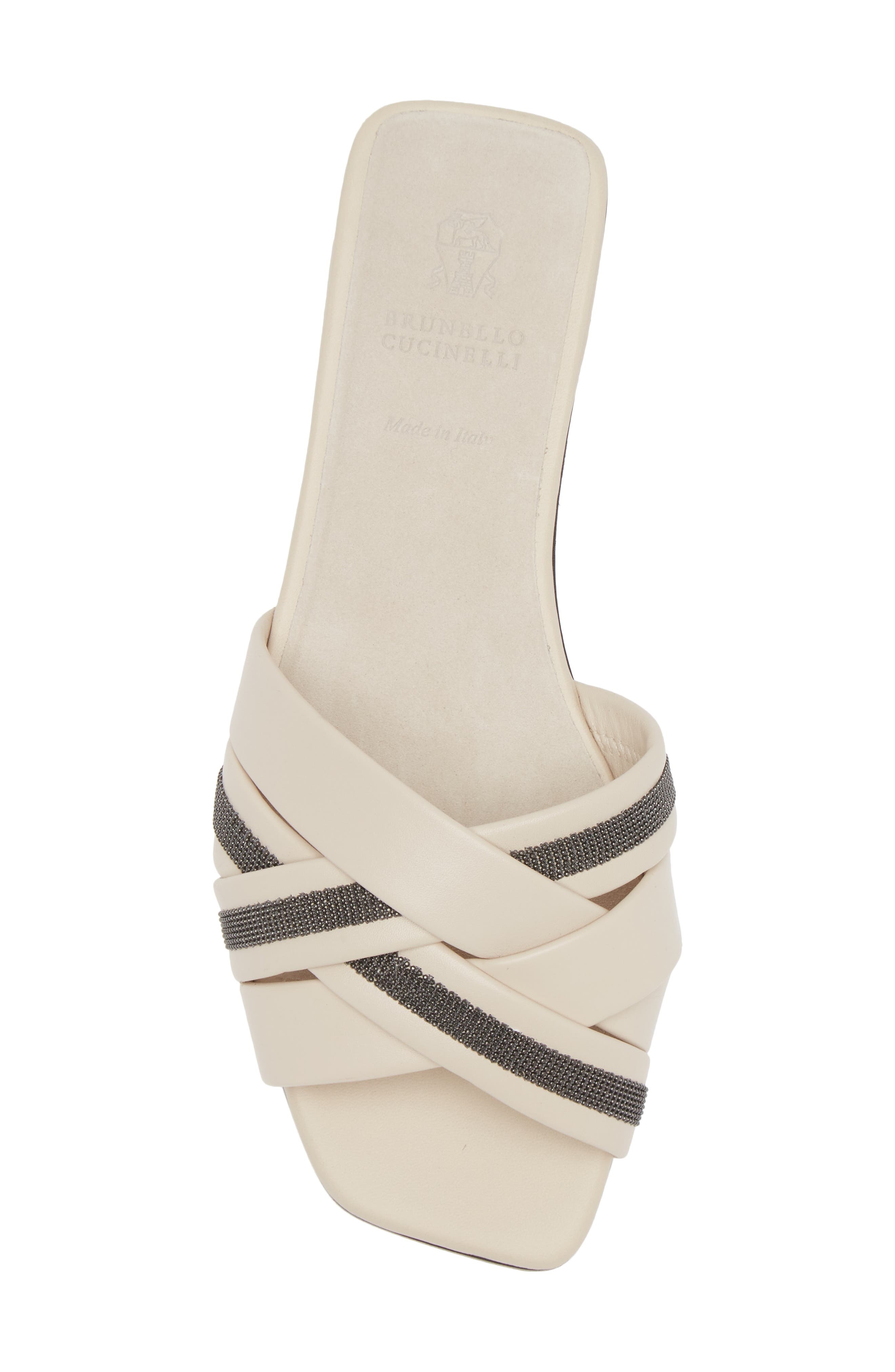 Brunello Cucinelli Monili Woven Slide Sandal in Ivory/Black at Nordstrom - 5