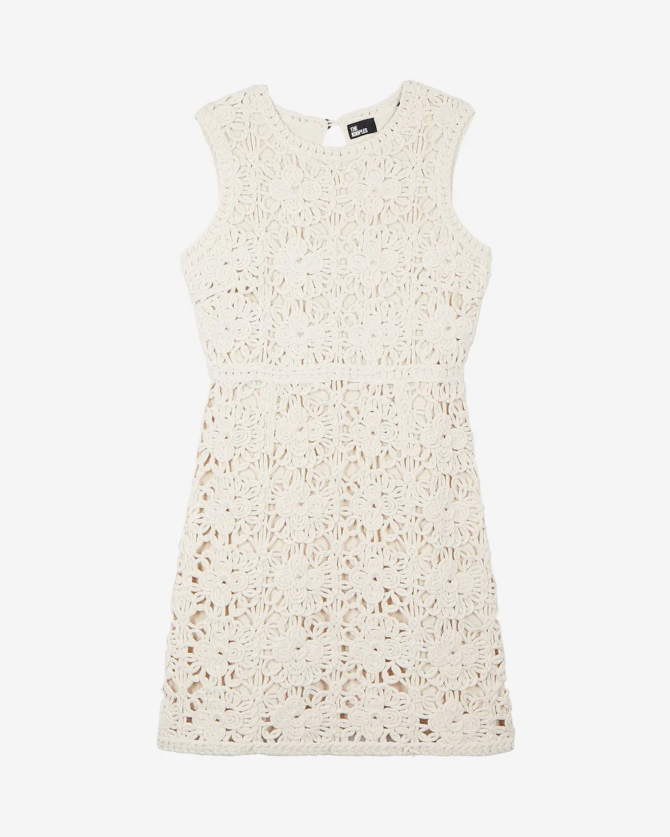 SHORT DRESS IN ECRU CROCHET - 1