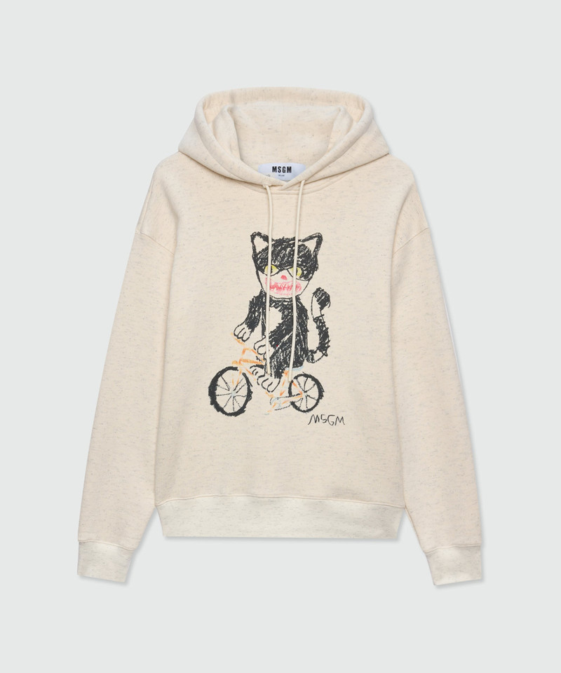 Off-white cotton hoodie with front print 1