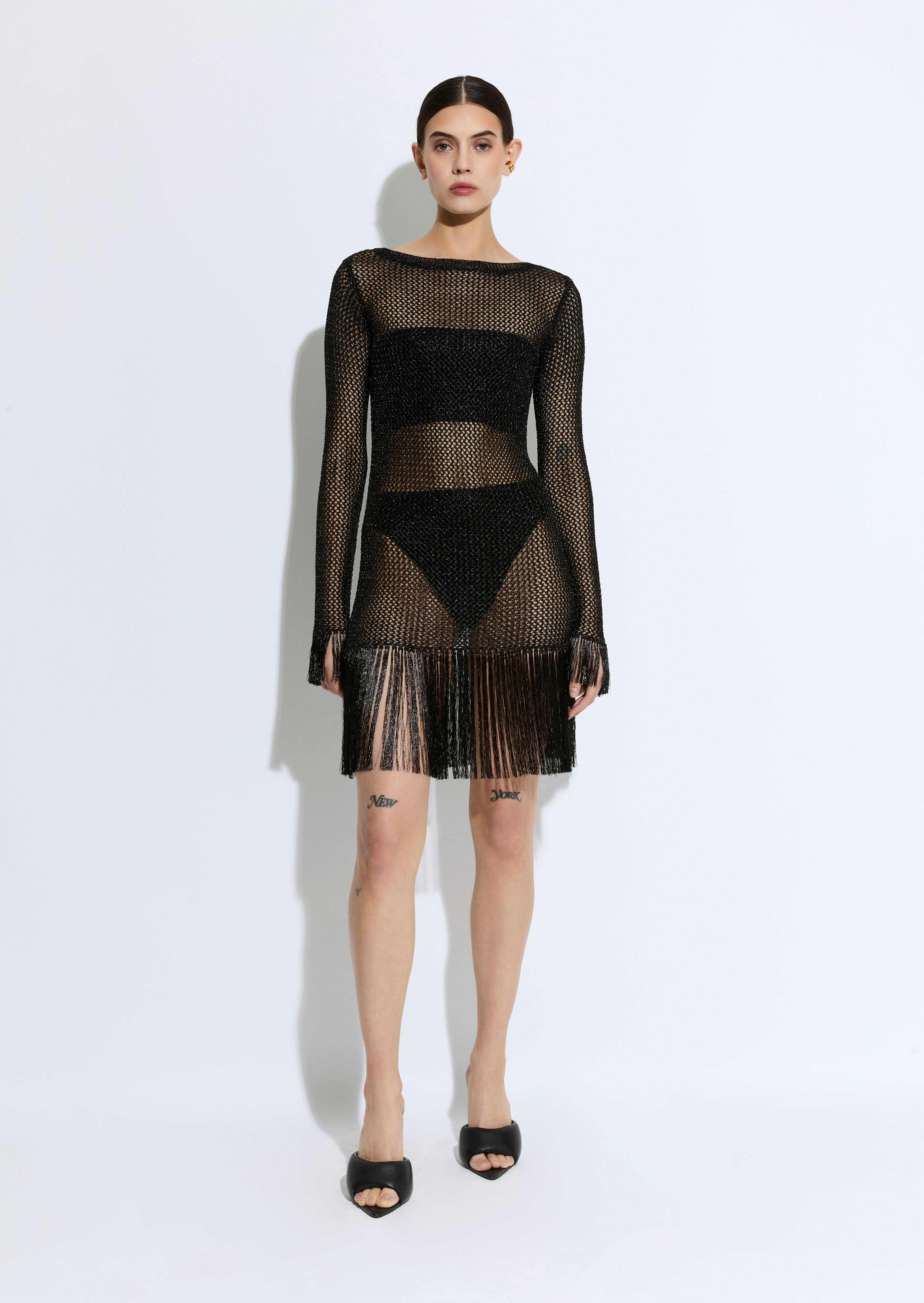 Metallic Netting Fringe Mini Dress - 2