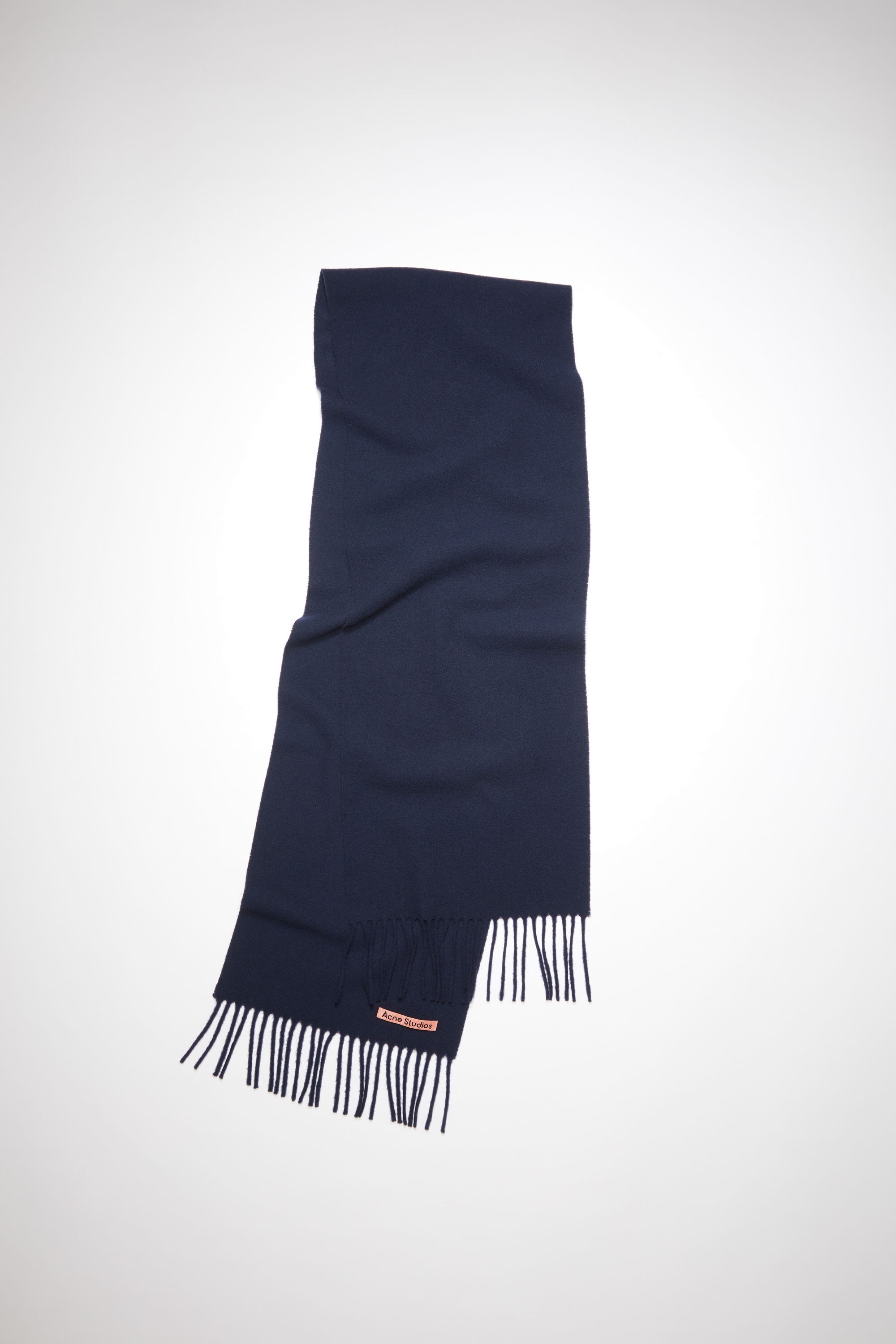 Fringe wool scarf - skinny - Navy blue - 1