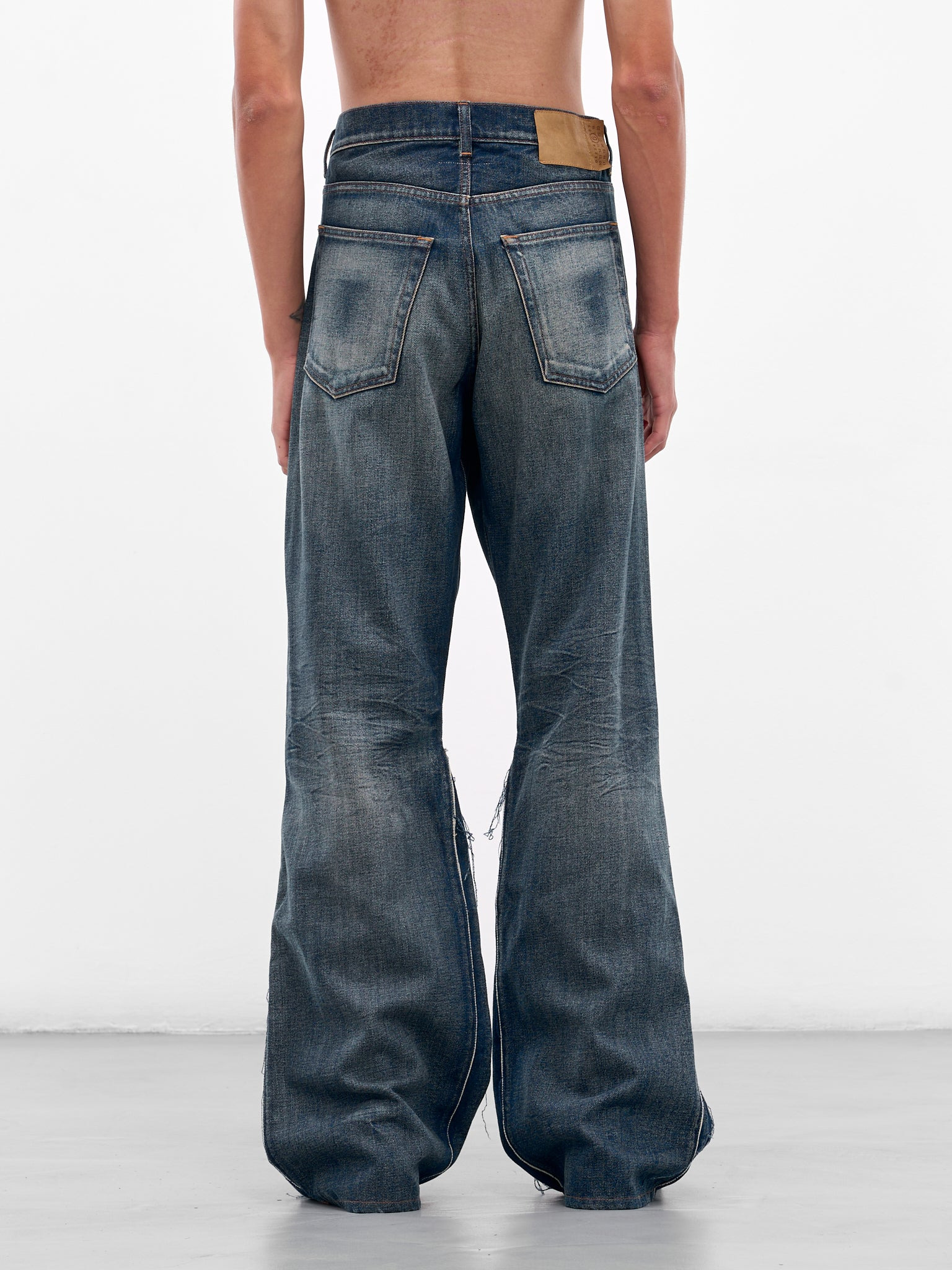Blue Faded Denim Flared Jeans - 3
