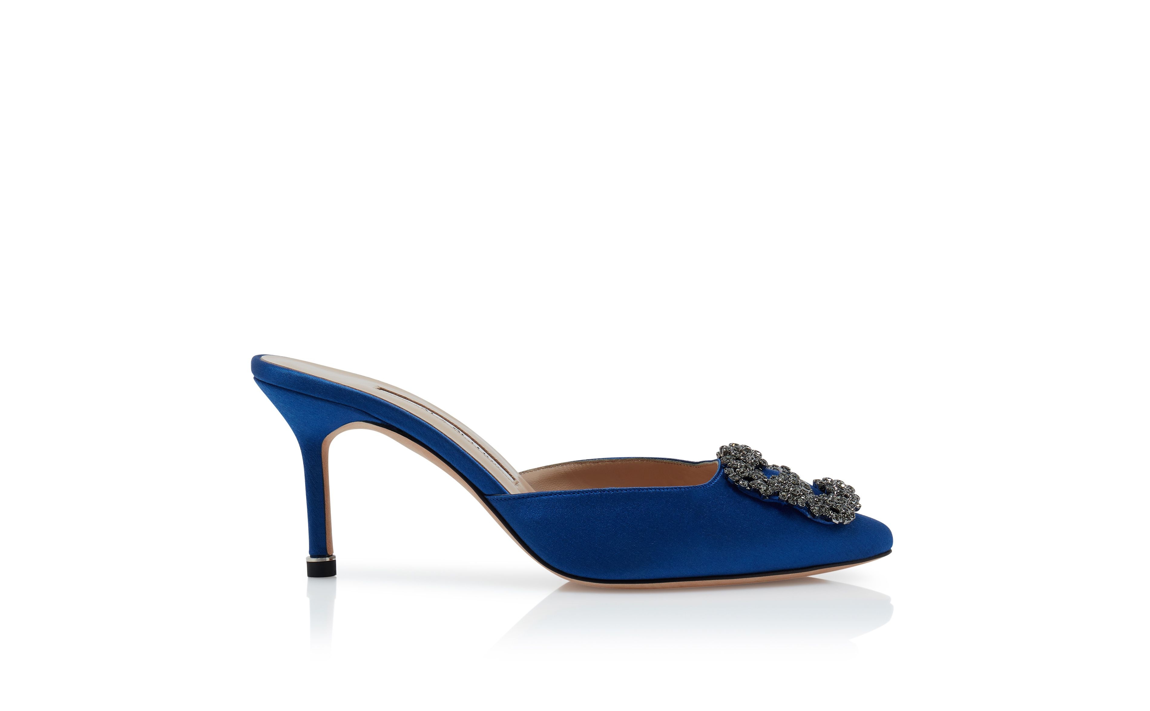 Blue Satin Jewel Buckle Mules - 1