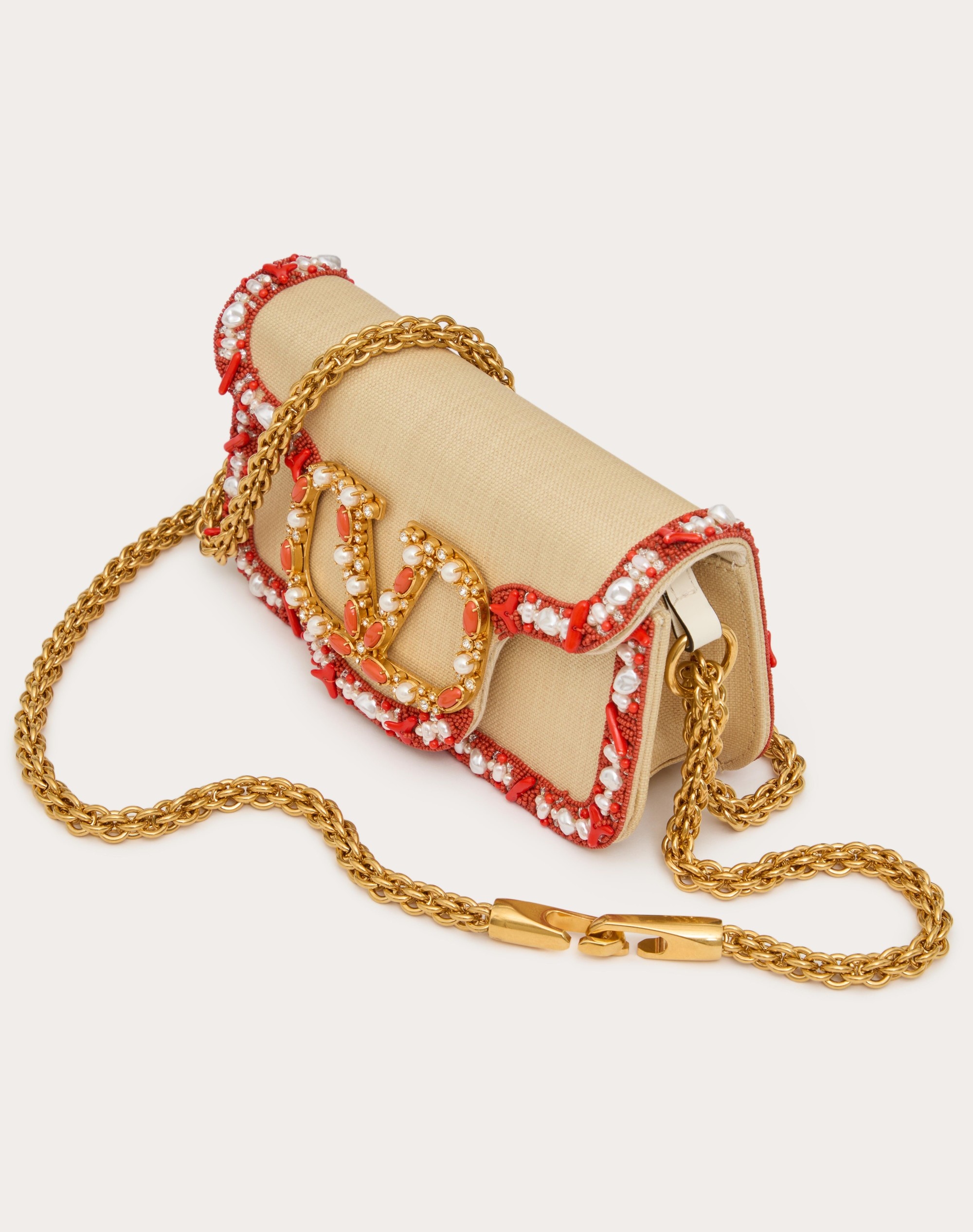 SMALL VALENTINO GARAVANI LOCÒ RAFFIA SHOULDER BAG WITH EMBROIDERED TRIM - 6