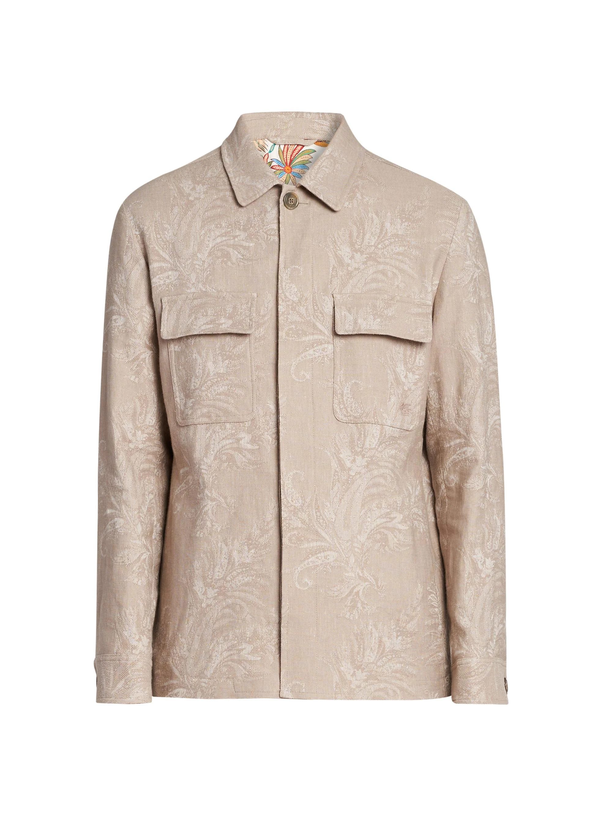 Men's Paisley Cotton-Linen Overshirt - Beige - 1