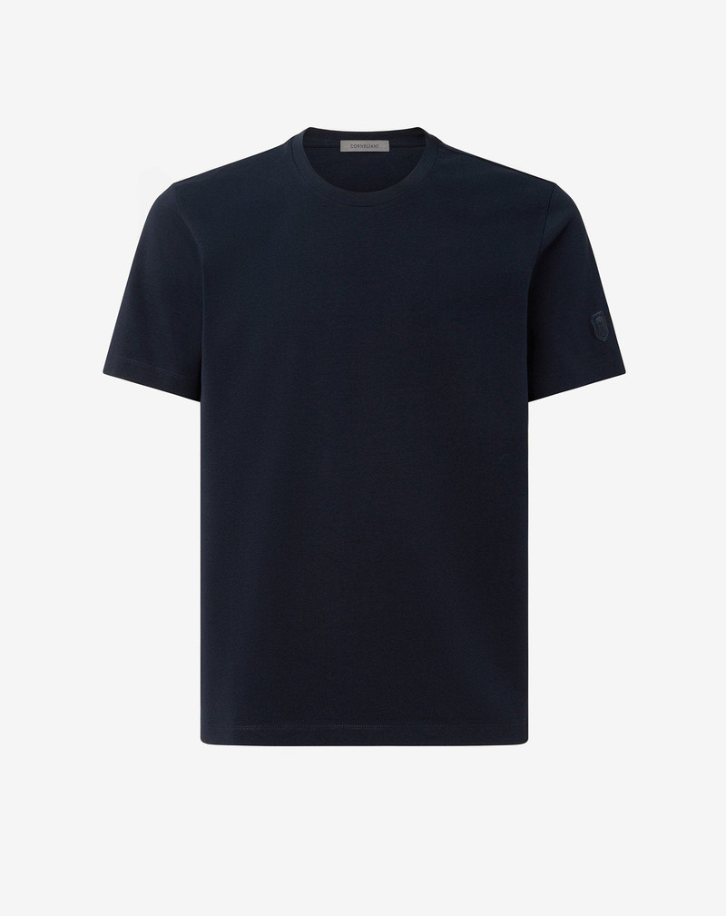 Navy blue crew neck stretch cotton t-shirt 1