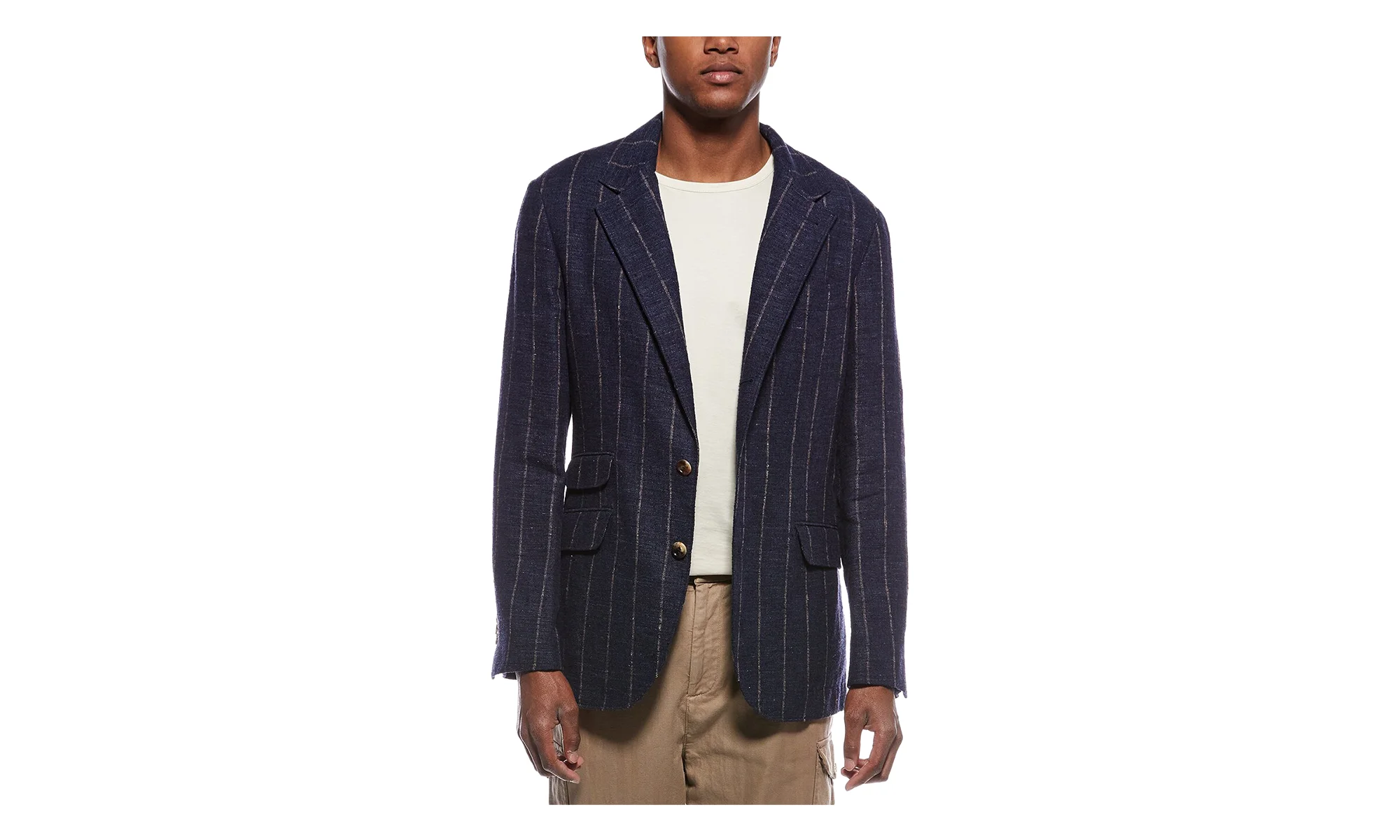 Pinstripe Linen-Blend Suit Jacket "Midnight Blue" BRUN963 - 1