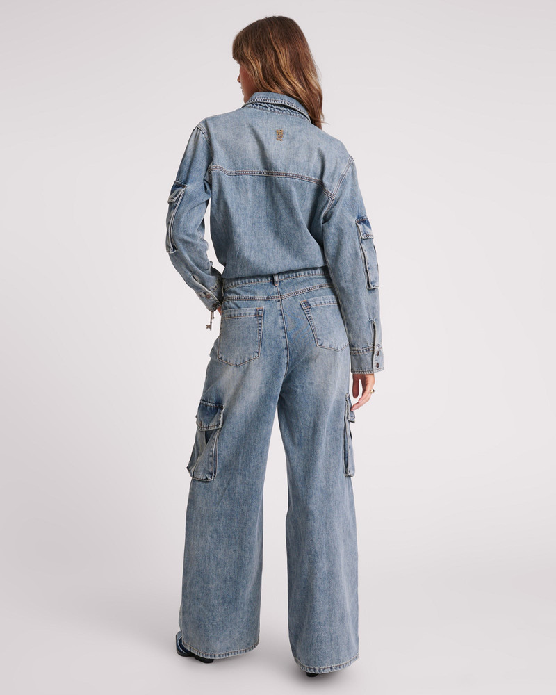Cargo Trucker Denim Overalls - Blue Blossom 4