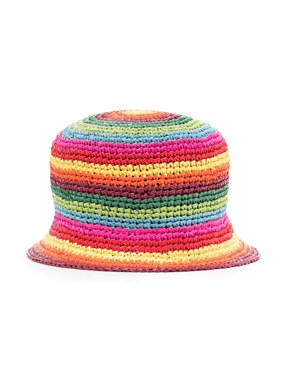 logo-plaque striped woven bucket hat - 4