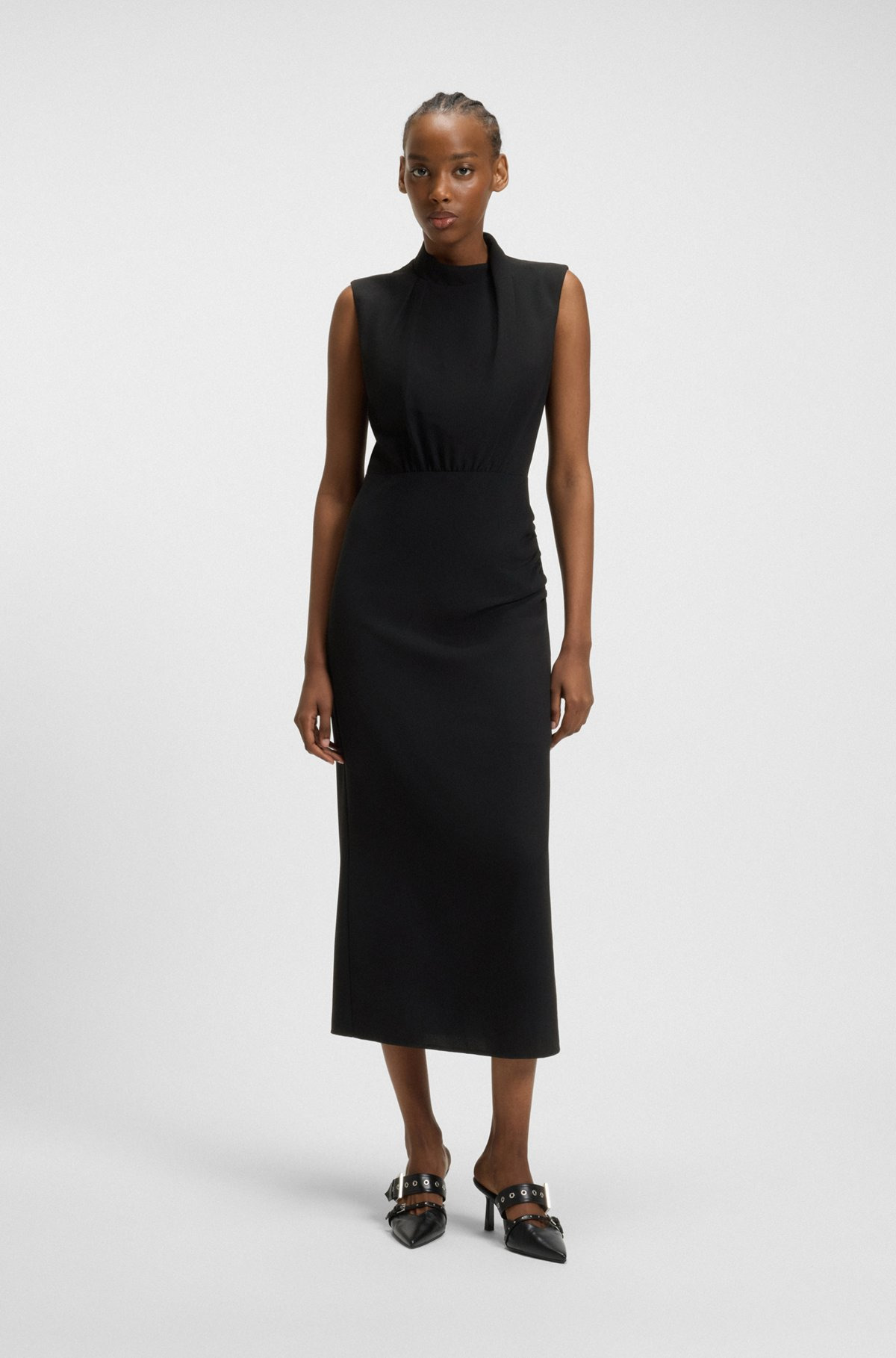 LONG-LENGTH DRESS IN CREPE WITH DRAPED MOCK NECKLINE - 3