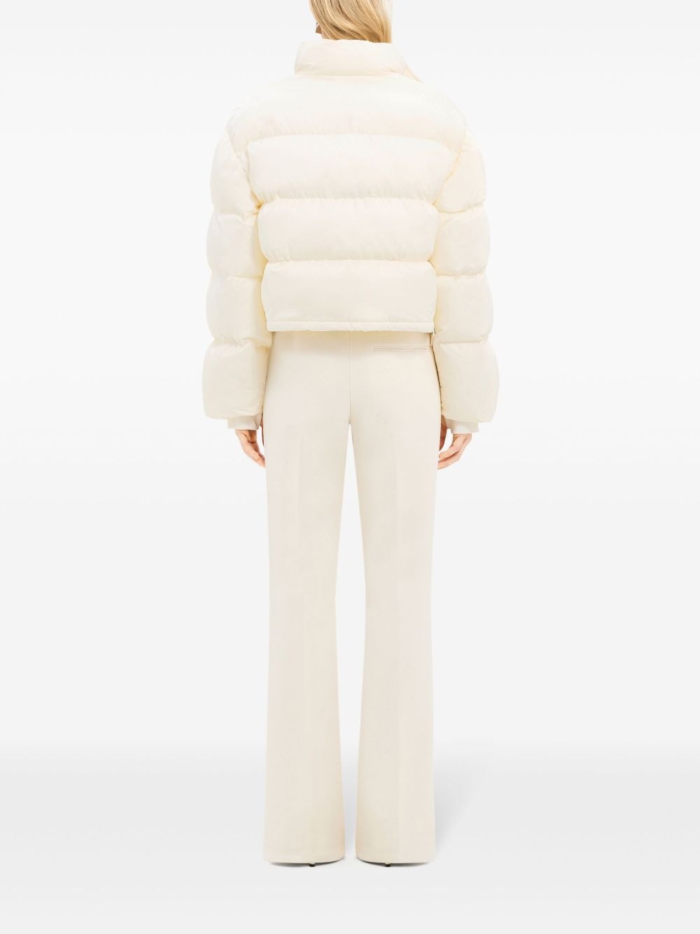 logo-embroidered cropped puffer jacket - 4