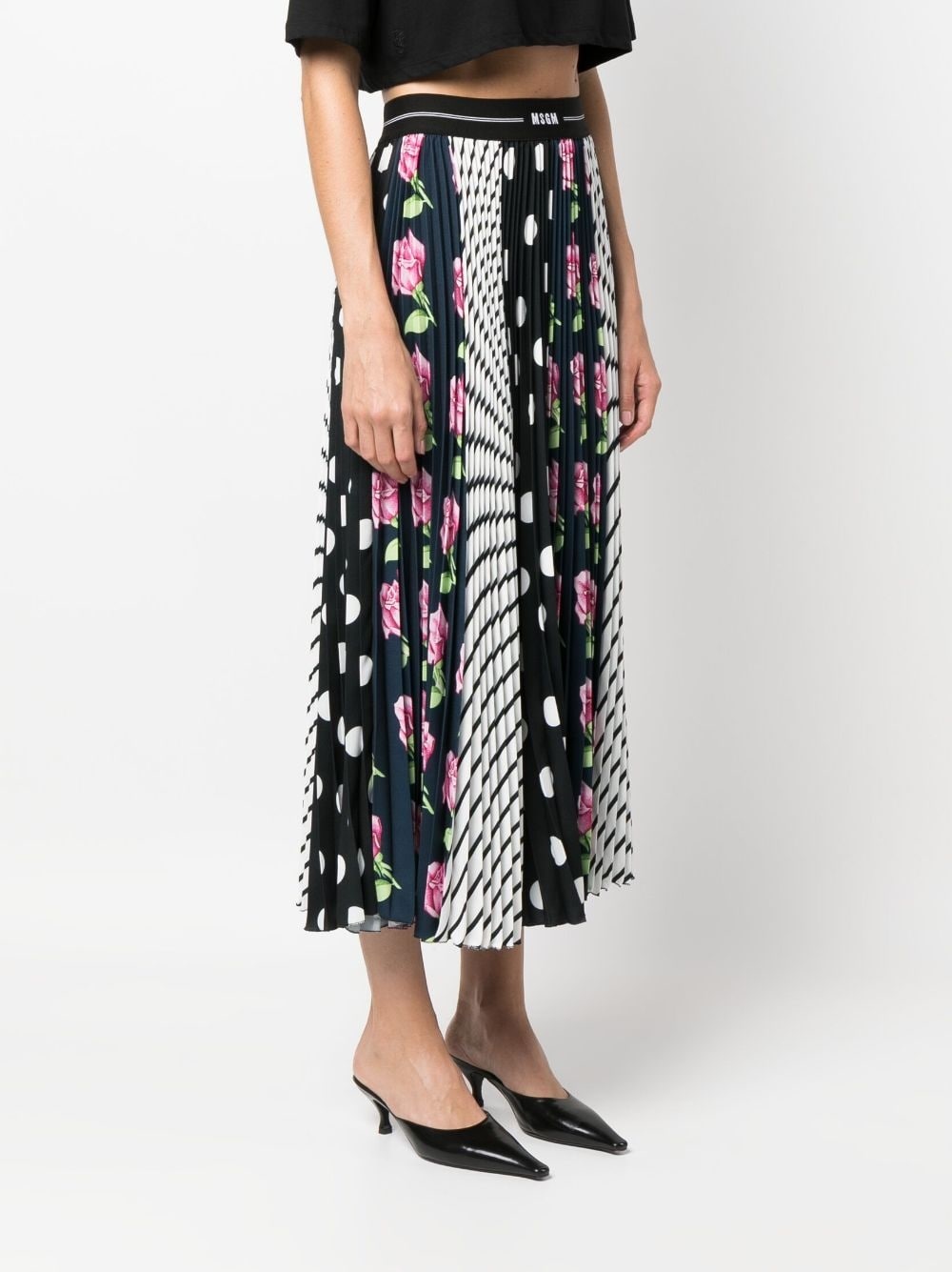 mix-print pleated long skirt - 3