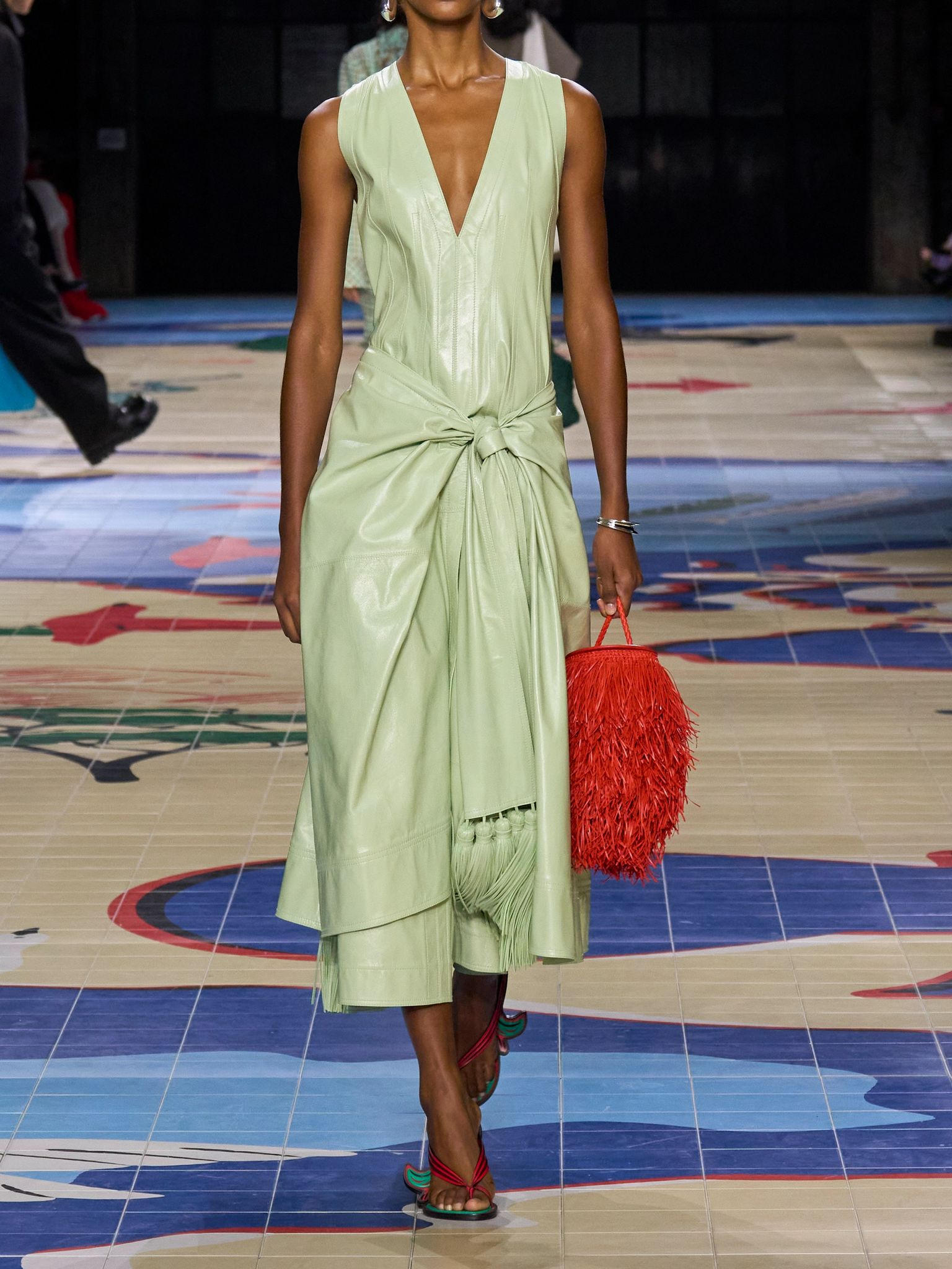 Tasseled leather maxi dress Mint - 4